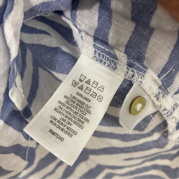 Tahari Blue White 100% Linen Rolled Tab Button Down size 1X - Picture 9 of 11